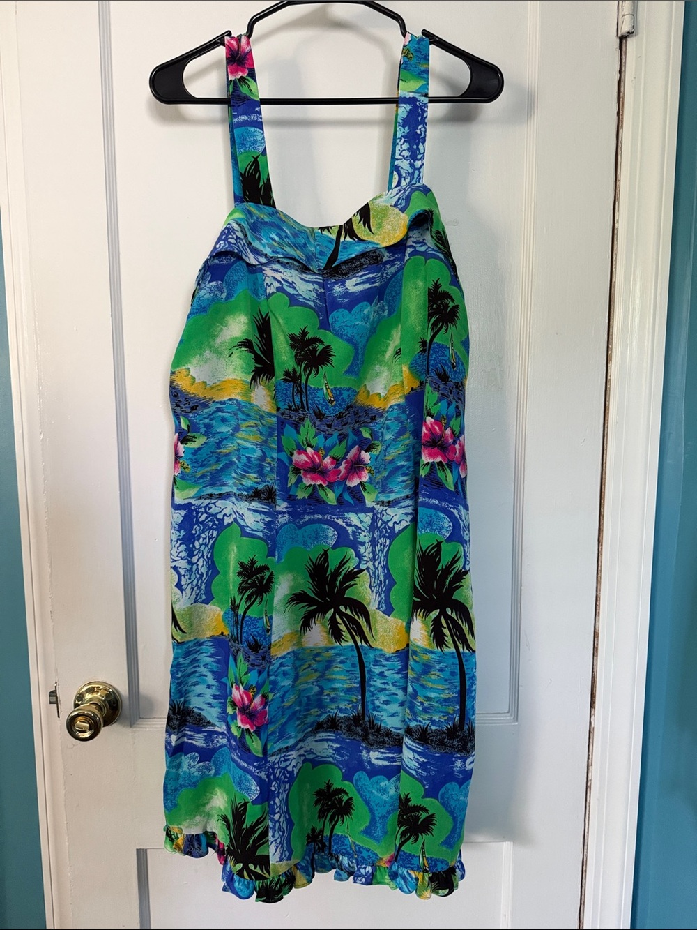 Vibrant Tropical Palm Print Sundress with Floral Accents